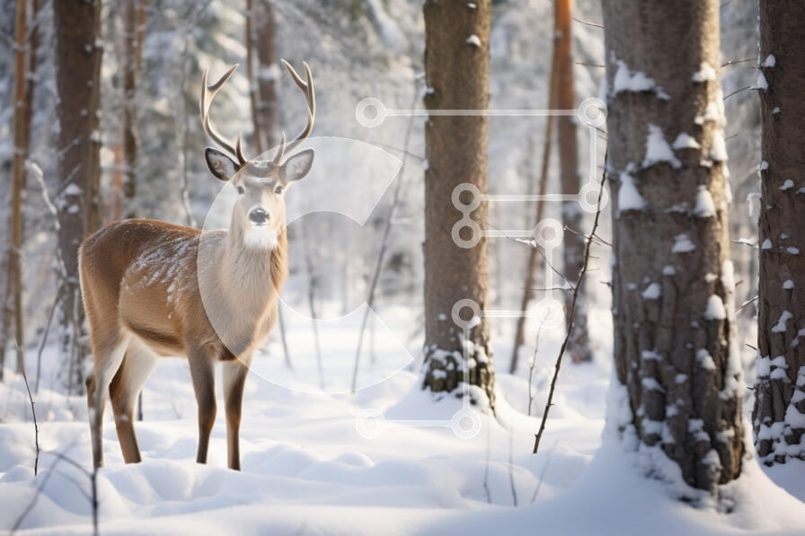 Σετ των 2 Intra Συλλεκτικό Ξύλινο Παζλ Plywood  4mm - Ελάφια σε ένα χειμερινό δάσος Σε Ξύλινο Κουτί - Διαστάσεις: 10x10 cm – 25 κομμάτια