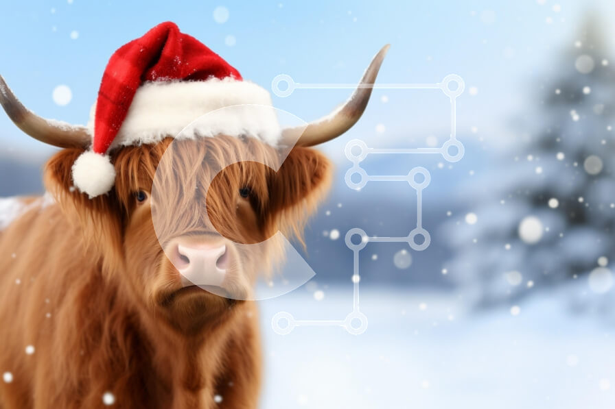 Σετ των 2 Intra Συλλεκτικό Ξύλινο Παζλ Plywood  4mm - Αγελάδα Highland με καπέλο Santa Σε Ξύλινο Κουτί - Διαστάσεις: 10x10 cm – 25 κομμάτια