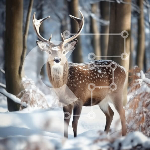 Intra Συλλεκτικό Ξύλινο Παζλ Plywood  4mm - Μεγαλοπρεπές ελάφι σε ένα χιονισμένο δάσος Σε Ξύλινο Κουτί - Διαστάσεις: 10x10 cm – 25 κομμάτια