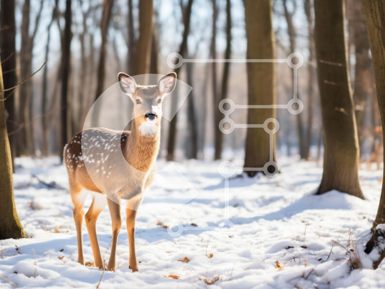 Σετ των 2 Intra Συλλεκτικό Ξύλινο Παζλ Plywood  4mm - Νεαρά ελάφια σε ένα χιονισμένο δάσος Σε Ξύλινο Κουτί - Διαστάσεις: 10x10 cm – 25 κομμάτια