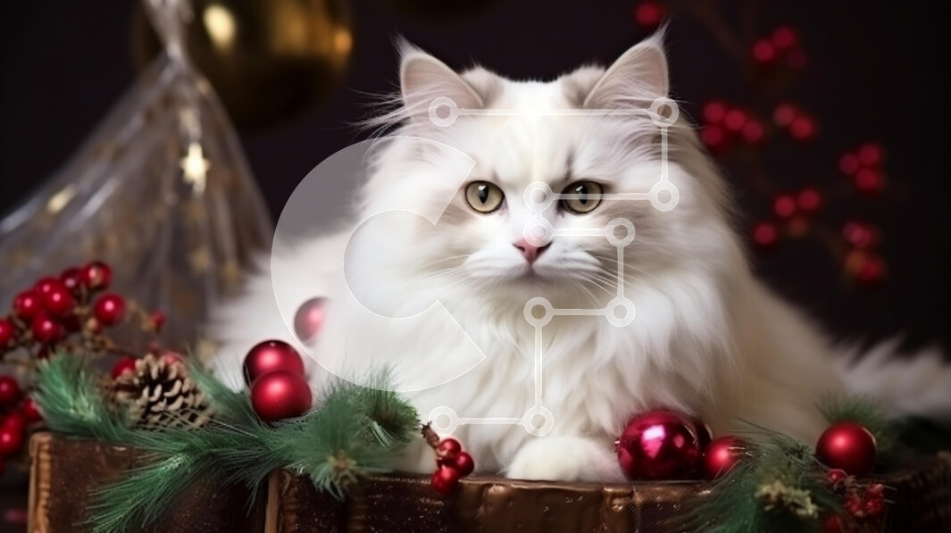 Σετ των 2 Intra Συλλεκτικό Ξύλινο Παζλ Plywood  4mm - Αφράτη λευκή γάτα που περιβάλλεται από διακοσμήσεις διακοπών Σε Ξύλινο Κουτί - Διαστάσεις: 10x10 cm – 25 κομμάτια