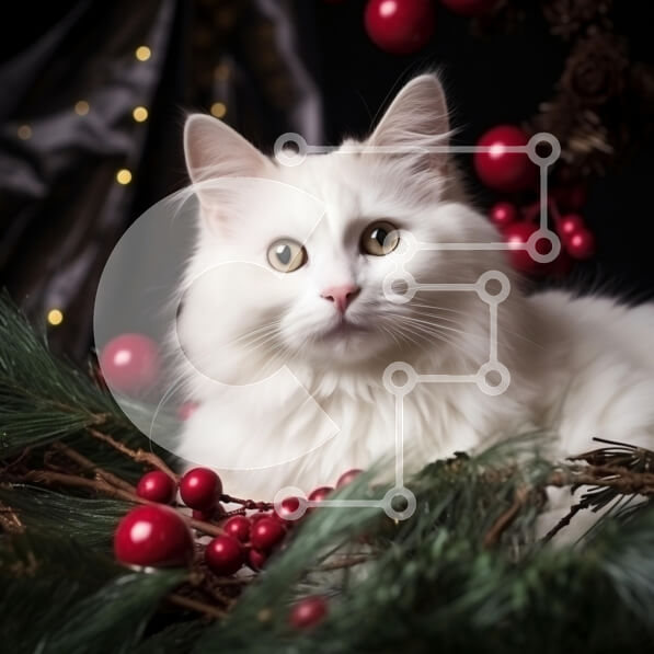 Intra Συλλεκτικό Ξύλινο Παζλ Plywood  4mm - Αφράτη λευκή γάτα ανάμεσα στις χριστουγεννιάτικες διακοσμήσεις Σε Ξύλινο Κουτί - Διαστάσεις: 10x10 cm – 25 κομμάτια