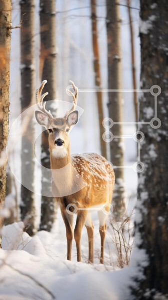 Σετ των 2 Intra Συλλεκτικό Ξύλινο Παζλ Plywood  4mm - Ελάφια στο χειμερινό δάσος Σε Ξύλινο Κουτί - Διαστάσεις: 10x10 cm – 25 κομμάτια