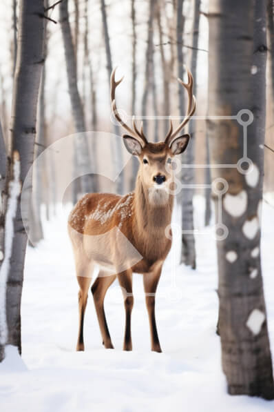 Σετ των 2 Intra Συλλεκτικό Ξύλινο Παζλ Plywood  4mm - Μεγαλοπρεπές ελάφι στο χειμερινό τοπίο Σε Ξύλινο Κουτί - Διαστάσεις: 10x10 cm – 25 κομμάτια