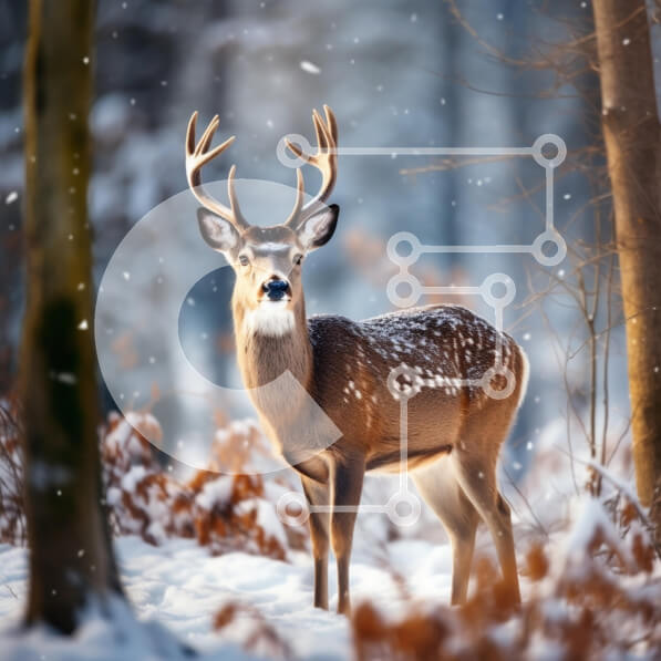 Intra Συλλεκτικό Ξύλινο Παζλ Plywood  4mm - Ελάφια σε ένα χιονισμένο δάσος Σε Ξύλινο Κουτί - Διαστάσεις: 10x10 cm – 25 κομμάτια