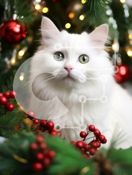 Σετ των 2 Intra Συλλεκτικό Ξύλινο Παζλ Plywood  4mm - Αφράτη λευκή γάτα ανάμεσα στις χριστουγεννιάτικες διακοσμήσεις Σε Ξύλινο Κουτί - Διαστάσεις: 10x10 cm – 25 κομμάτια