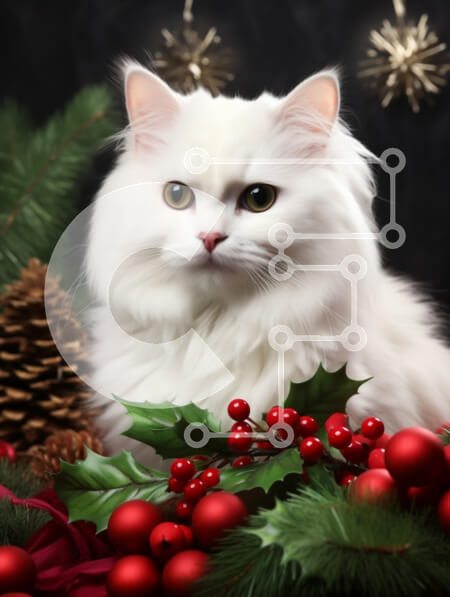 Σετ των 2 Intra Συλλεκτικό Ξύλινο Παζλ Plywood  4mm - Αφράτη λευκή γάτα σε διακόσμηση διακοπών Σε Ξύλινο Κουτί - Διαστάσεις: 10x10 cm – 25 κομμάτια