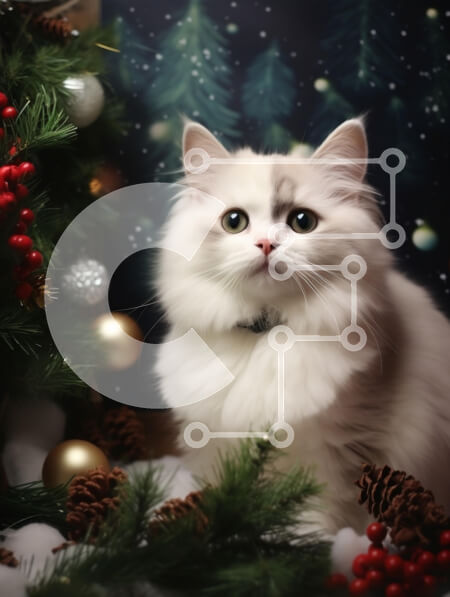 Σετ των 2 Intra Συλλεκτικό Ξύλινο Παζλ Plywood  4mm - Αφράτη λευκή γάτα σε εορταστικό σκηνικό Σε Ξύλινο Κουτί - Διαστάσεις: 10x10 cm – 25 κομμάτια