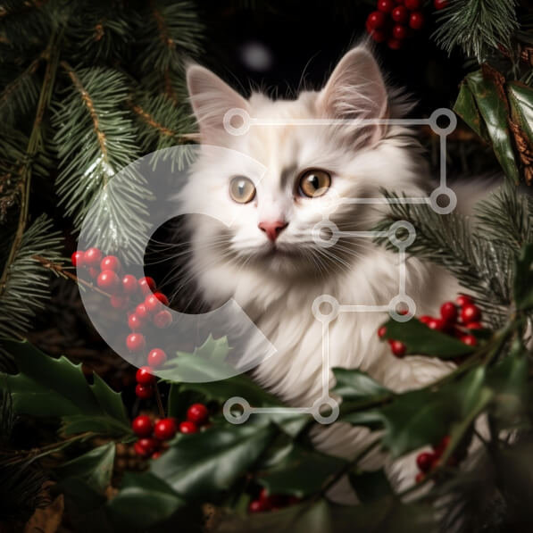 Intra Συλλεκτικό Ξύλινο Παζλ Plywood  4mm - Αφράτη λευκή γάτα ανάμεσα στο φύλλωμα των διακοπών Σε Ξύλινο Κουτί - Διαστάσεις: 10x10 cm – 25 κομμάτια