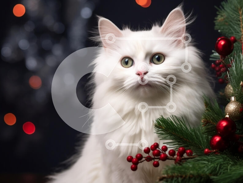 Σετ των 2 Intra Συλλεκτικό Ξύλινο Παζλ Plywood  4mm - Λευκή γάτα με το χριστουγεννιάτικο δέντρο Σε Ξύλινο Κουτί - Διαστάσεις: 10x10 cm – 25 κομμάτια