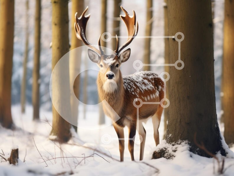 Σετ των 2 Intra Συλλεκτικό Ξύλινο Παζλ Plywood  4mm - Ελάφια σε ένα χιονισμένο δάσος Σε Ξύλινο Κουτί - Διαστάσεις: 10x10 cm – 25 κομμάτια