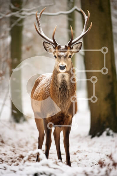 Σετ των 2 Intra Συλλεκτικό Ξύλινο Παζλ Plywood  4mm - Μεγαλοπρεπές ελάφι στο χιονισμένο δάσος Σε Ξύλινο Κουτί - Διαστάσεις: 10x10 cm – 25 κομμάτια