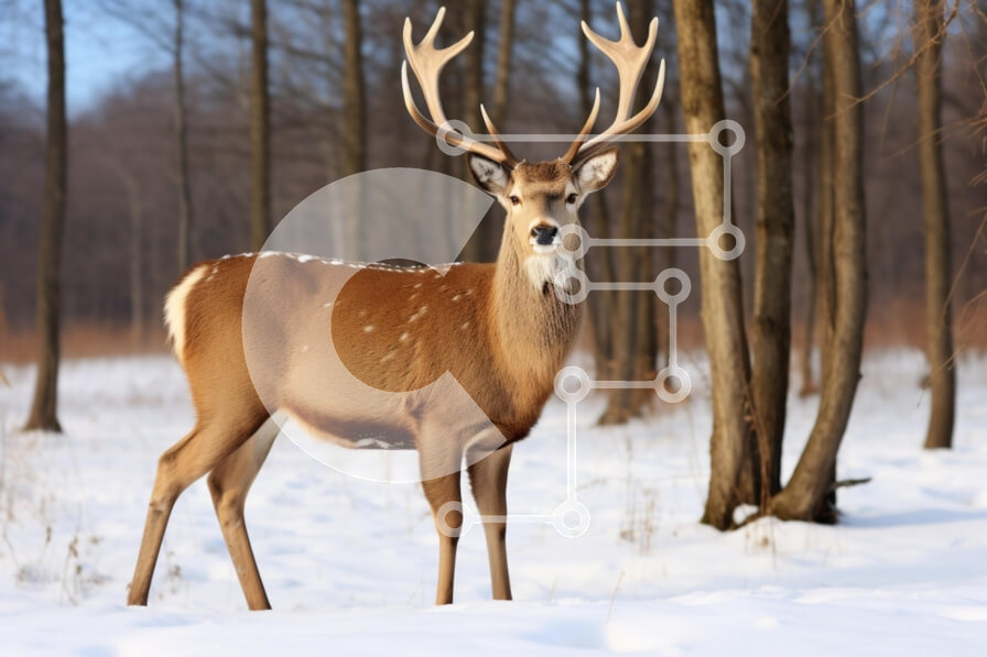 Σετ των 2 Intra Συλλεκτικό Ξύλινο Παζλ Plywood  4mm - Μεγαλοπρεπές ελάφι στο χιονισμένο τοπίο Σε Ξύλινο Κουτί - Διαστάσεις: 10x10 cm – 25 κομμάτια