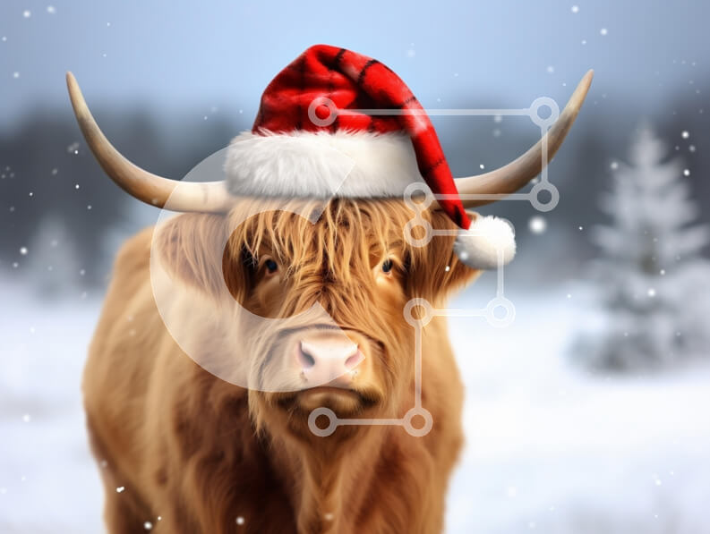 Σετ των 2 Intra Συλλεκτικό Ξύλινο Παζλ Plywood  4mm - Αγελάδα Highland με καπέλο Άγιου Βασίλη το χειμώνα Σε Ξύλινο Κουτί - Διαστάσεις: 10x10 cm – 25 κομμάτια