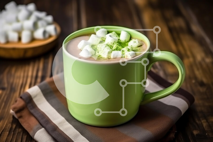 Σετ των 2 Intra Συλλεκτικό Ξύλινο Παζλ Plywood  4mm - Ζεστή σοκολάτα με Marshmallows σε πράσινη κούπα Σε Ξύλινο Κουτί - Διαστάσεις: 10x10 cm – 25 κομμάτια