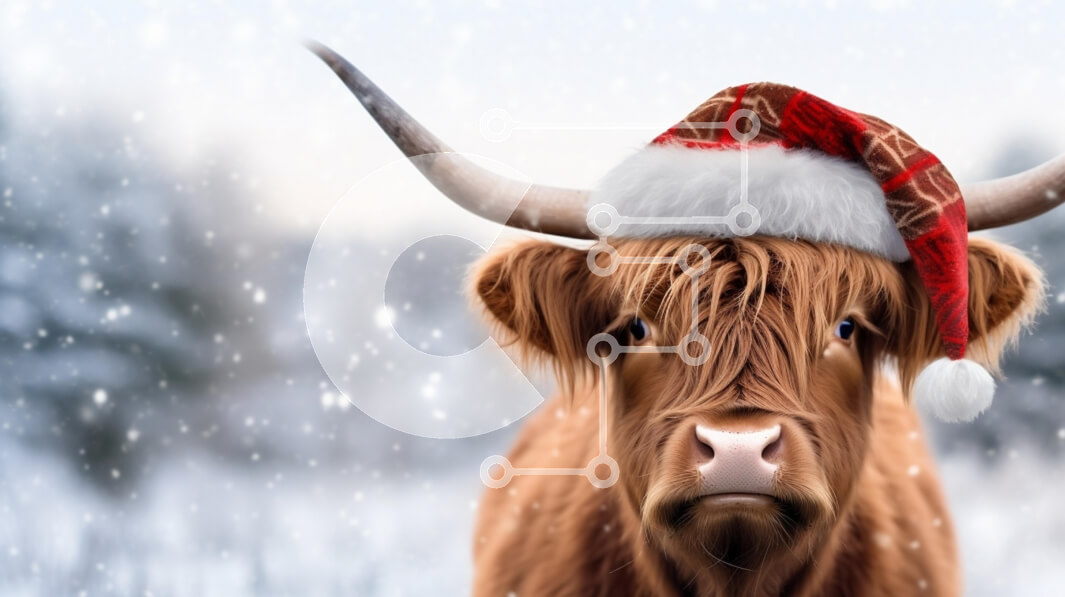 Σετ των 2 Intra Συλλεκτικό Ξύλινο Παζλ Plywood  4mm - Αγελάδα Highland με καπέλο Santa κατά τη διάρκεια του χειμώνα Σε Ξύλινο Κουτί - Διαστάσεις: 10x10 cm – 25 κομμάτια