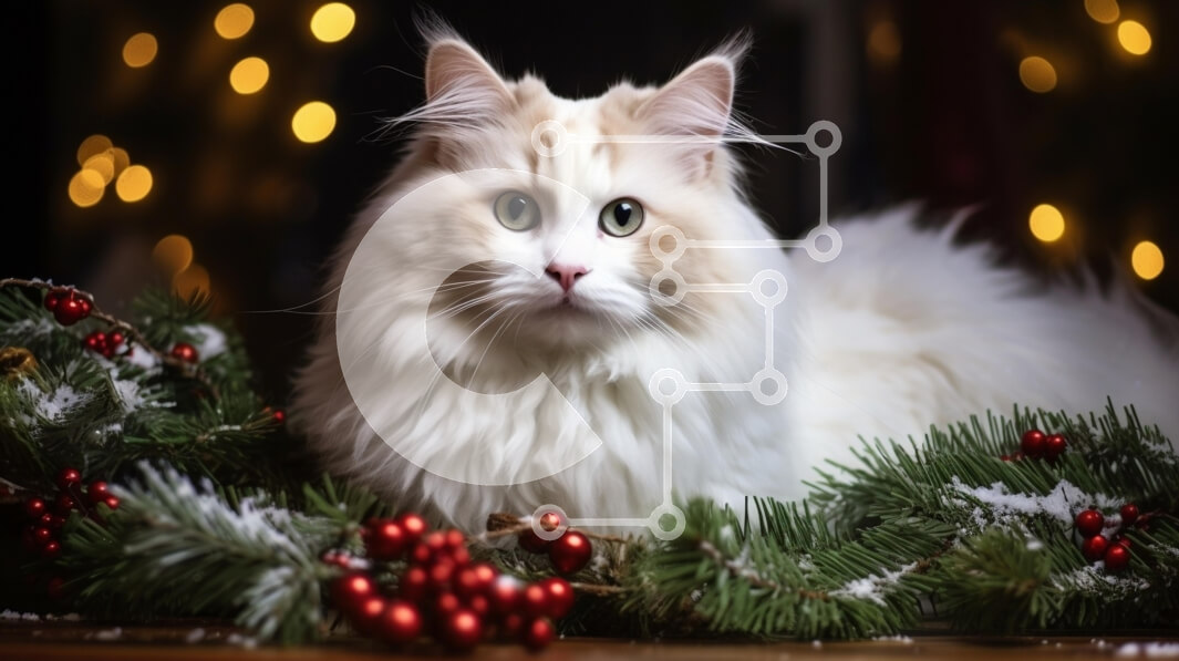 Σετ των 2 Intra Συλλεκτικό Ξύλινο Παζλ Plywood  4mm - Αφράτη γάτα ανάμεσα στη διακόσμηση των διακοπών Σε Ξύλινο Κουτί - Διαστάσεις: 10x10 cm – 25 κομμάτια