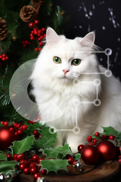 Σετ των 2 Intra Συλλεκτικό Ξύλινο Παζλ Plywood  4mm - Αφράτη λευκή γάτα σε χριστουγεννιάτικη διακόσμηση Σε Ξύλινο Κουτί - Διαστάσεις: 10x10 cm – 25 κομμάτια