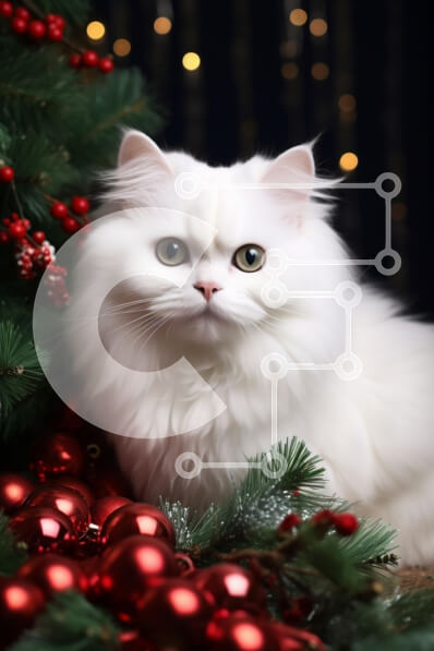 Σετ των 2 Intra Συλλεκτικό Ξύλινο Παζλ Plywood  4mm - Λευκή γάτα με γιορτινά διακοσμητικά Σε Ξύλινο Κουτί - Διαστάσεις: 10x10 cm – 25 κομμάτια