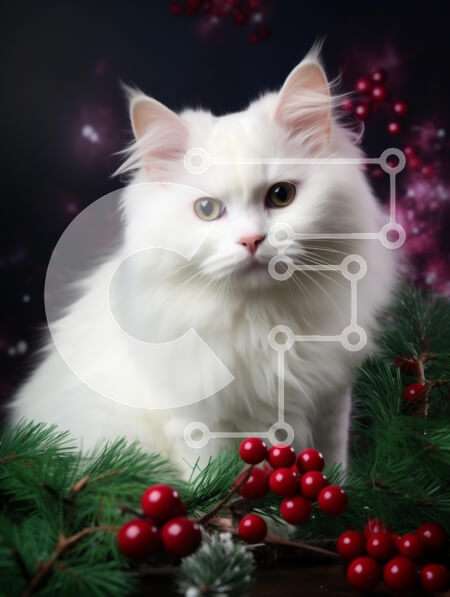 Σετ των 2 Intra Συλλεκτικό Ξύλινο Παζλ Plywood  4mm - Λευκή γάτα που περιβάλλεται από εορταστική διακόσμηση Σε Ξύλινο Κουτί - Διαστάσεις: 10x10 cm – 25 κομμάτια