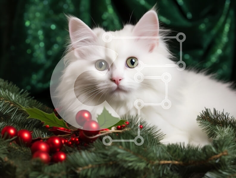 Σετ των 2 Intra Συλλεκτικό Ξύλινο Παζλ Plywood  4mm - Λευκή γάτα σε διακόσμηση διακοπών Σε Ξύλινο Κουτί - Διαστάσεις: 10x10 cm – 25 κομμάτια