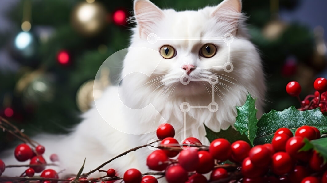 Σετ των 2 Intra Συλλεκτικό Ξύλινο Παζλ Plywood  4mm - Αφράτη λευκή γάτα σε χριστουγεννιάτικο σκηνικό Σε Ξύλινο Κουτί - Διαστάσεις: 10x10 cm – 25 κομμάτια