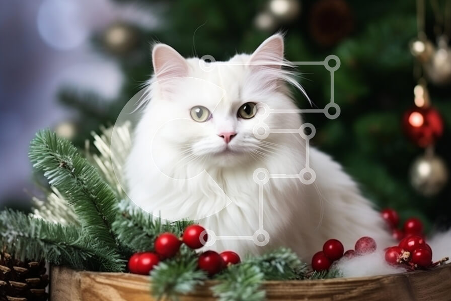 Σετ των 2 Intra Συλλεκτικό Ξύλινο Παζλ Plywood  4mm - Λευκή γάτα ανάμεσα στις χριστουγεννιάτικες διακοσμήσεις Σε Ξύλινο Κουτί - Διαστάσεις: 10x10 cm – 25 κομμάτια