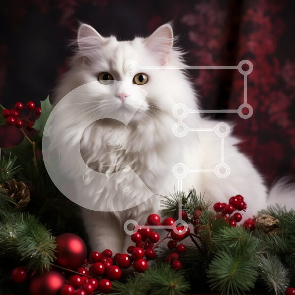 Intra Συλλεκτικό Ξύλινο Παζλ Plywood  4mm - Αφράτη λευκή γάτα που περιβάλλεται από διακόσμηση διακοπών Σε Ξύλινο Κουτί - Διαστάσεις: 10x10 cm – 25 κομμάτια