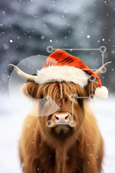 Σετ των 2 Intra Συλλεκτικό Ξύλινο Παζλ Plywood  4mm - Αγελάδα Highland το χειμώνα με εορταστικό καπέλο Σε Ξύλινο Κουτί - Διαστάσεις: 10x10 cm – 25 κομμάτια