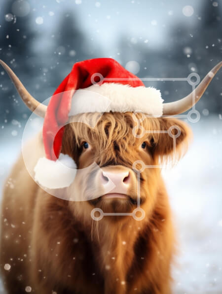 Σετ των 2 Intra Συλλεκτικό Ξύλινο Παζλ Plywood  4mm - Αγελάδα Highland με καπέλο Santa Σε Ξύλινο Κουτί - Διαστάσεις: 10x10 cm – 25 κομμάτια