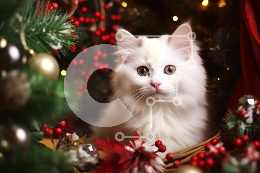 Σετ των 2 Intra Συλλεκτικό Ξύλινο Παζλ Plywood  4mm - Αφράτη λευκή γάτα σε εορταστικές διακοσμήσεις Σε Ξύλινο Κουτί - Διαστάσεις: 10x10 cm – 25 κομμάτια