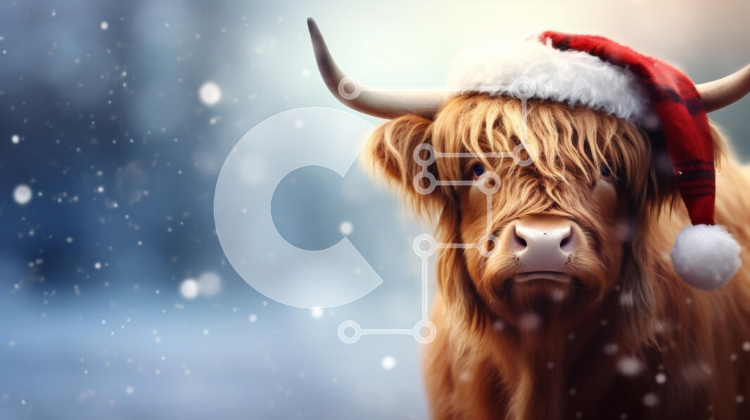 Intra Συλλεκτικό Ξύλινο Παζλ Plywood  4mm - Αγελάδα Highland με καπέλο Santa κατά τη διάρκεια του χειμώνα Σε Ξύλινο Κουτί - Διαστάσεις: 10x10 cm – 25 κομμάτια