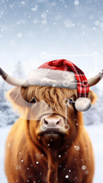 Σετ των 2 Intra Συλλεκτικό Ξύλινο Παζλ Plywood  4mm - Αγελάδα Highland με χριστουγεννιάτικο καπέλο Σε Ξύλινο Κουτί - Διαστάσεις: 10x10 cm – 25 κομμάτια