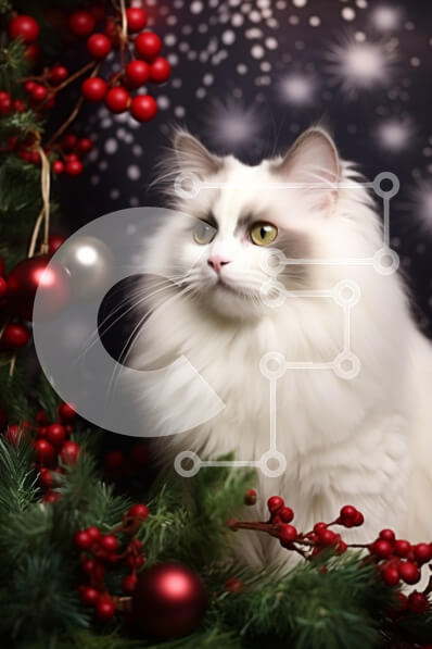 Σετ των 2 Intra Συλλεκτικό Ξύλινο Παζλ Plywood  4mm - Αφράτη Λευκή Γάτα Εν μέσω εορταστικών διακοσμήσεων Σε Ξύλινο Κουτί - Διαστάσεις: 10x10 cm – 25 κομμάτια