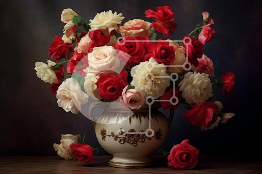 Intra Συλλεκτικό Ξύλινο Παζλ Plywood  4mm - Όμορφη εικόνα βάζου με κόκκινο και λευκό τριαντάφυλλο σε ξύλινο τραπέζι Σε Ξύλινο Κουτί - Διαστάσεις Puzzle: 10x10 cm – 25 κομμάτια