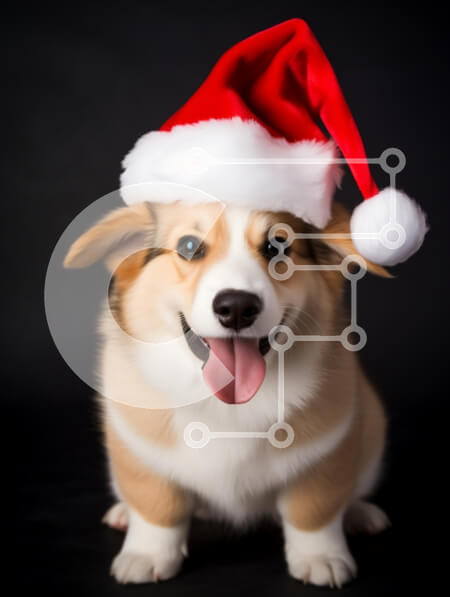 Σετ των 2 Intra Συλλεκτικό Ξύλινο Παζλ Plywood  4mm - Κουτάβι Corgi με καπέλο Santa Σε Ξύλινο Κουτί - Διαστάσεις: 10x10 cm – 25 κομμάτια