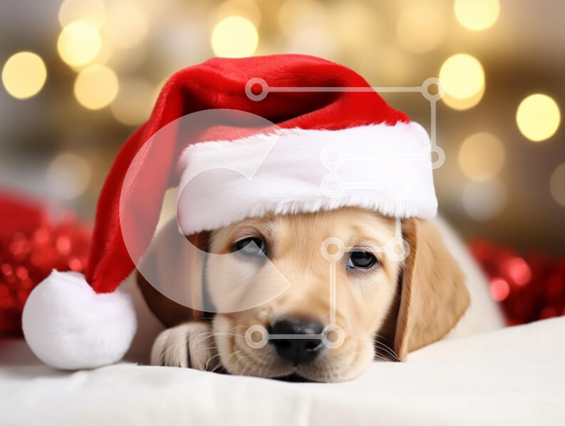 Σετ των 2 Intra Συλλεκτικό Ξύλινο Παζλ Plywood  4mm - Χαριτωμένο κουτάβι με καπέλο Άγιου Βασίλη Σε Ξύλινο Κουτί - Διαστάσεις: 10x10 cm – 25 κομμάτια