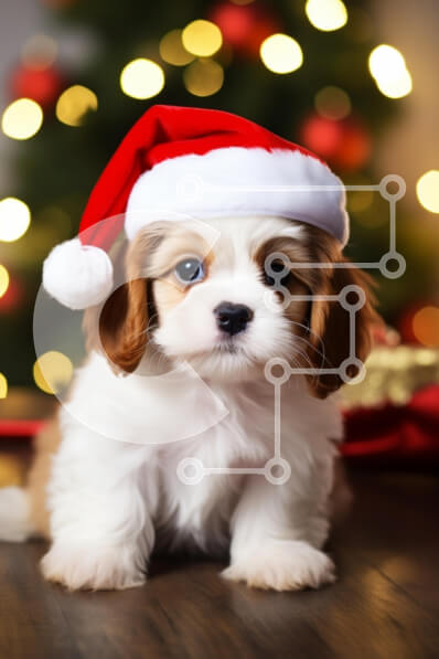 Σετ των 2 Intra Συλλεκτικό Ξύλινο Παζλ Plywood  4mm - Χαριτωμένο κουτάβι με καπέλο Άγιου Βασίλη για τα Χριστούγεννα Σε Ξύλινο Κουτί - Διαστάσεις: 10x10 cm – 25 κομμάτια