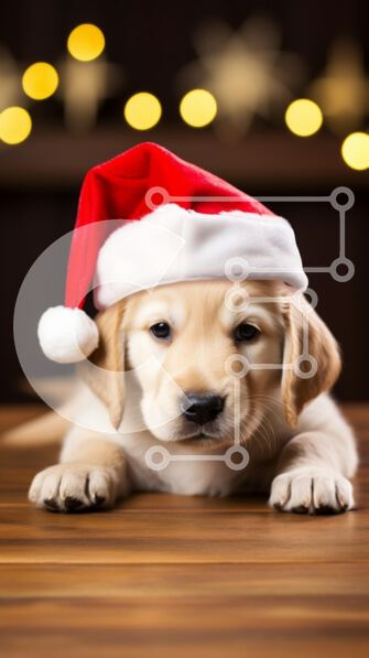 Σετ των 2 Intra Συλλεκτικό Ξύλινο Παζλ Plywood  4mm - Κουτάβι Golden Retriever με καπέλο Άγιου Βασίλη με γιορτινά φώτα Σε Ξύλινο Κουτί - Διαστάσεις: 10x10 cm – 25 κομμάτια