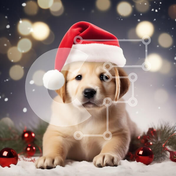 Intra Συλλεκτικό Ξύλινο Παζλ Plywood  4mm - Κουτάβι Γκόλντεν Ριτρίβερ με καπέλο Άγιου Βασίλη Σε Ξύλινο Κουτί - Διαστάσεις: 10x10 cm – 25 κομμάτια