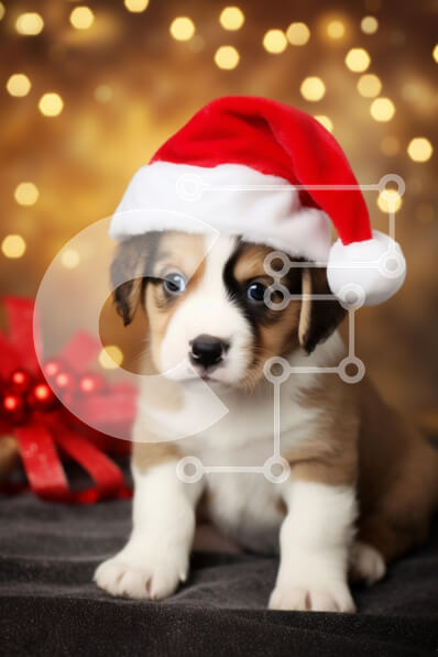 Σετ των 2 Intra Συλλεκτικό Ξύλινο Παζλ Plywood  4mm - Κουτάβι με καπέλο Άγιου Βασίλη με εορταστικό φόντο Σε Ξύλινο Κουτί - Διαστάσεις: 10x10 cm – 25 κομμάτια