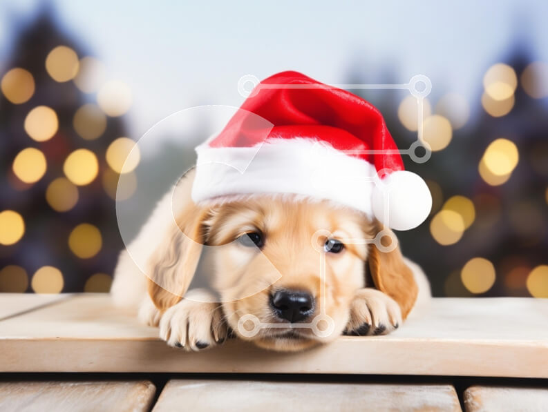 Σετ των 2 Intra Συλλεκτικό Ξύλινο Παζλ Plywood  4mm - Γκόλντεν Ριτρίβερ κουτάβι με καπέλο Άγιου Βασίλη Σε Ξύλινο Κουτί - Διαστάσεις: 10x10 cm – 25 κομμάτια