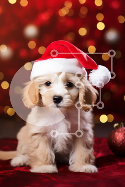 Σετ των 2 Intra Συλλεκτικό Ξύλινο Παζλ Plywood  4mm - Χαριτωμένο κουτάβι με καπέλο Άγιου Βασίλη με εορταστικό φόντο Σε Ξύλινο Κουτί - Διαστάσεις: 10x10 cm – 25 κομμάτια