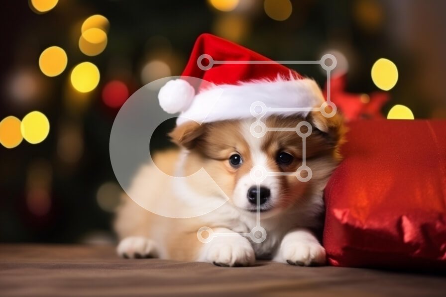 Σετ των 2 Intra Συλλεκτικό Ξύλινο Παζλ Plywood  4mm - Κουτάβι με καπέλο Άγιου Βασίλη για τα Χριστούγεννα Σε Ξύλινο Κουτί - Διαστάσεις: 10x10 cm – 25 κομμάτια