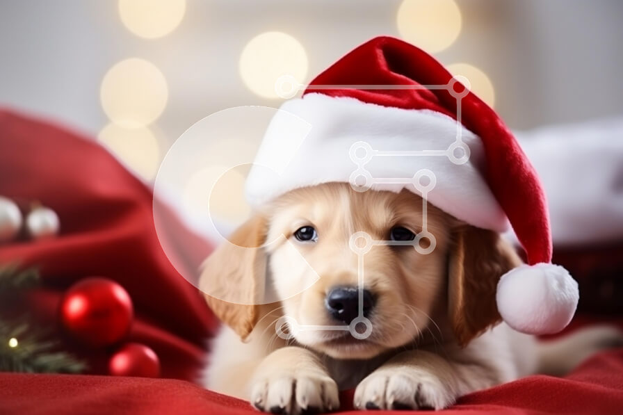 Σετ των 2 Intra Συλλεκτικό Ξύλινο Παζλ Plywood  4mm - Κουτάβι με καπέλο Άγιου Βασίλη στη Χριστουγεννιάτικη κουβέρτα Σε Ξύλινο Κουτί - Διαστάσεις: 10x10 cm – 25 κομμάτια