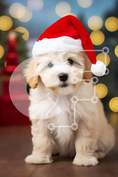 Σετ των 2 Intra Συλλεκτικό Ξύλινο Παζλ Plywood  4mm - Αξιολάτρευτο κουτάβι με καπέλο Άγιου Βασίλη Σε Ξύλινο Κουτί - Διαστάσεις: 10x10 cm – 25 κομμάτια