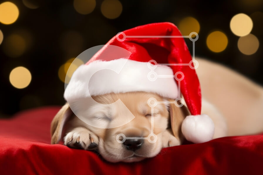 Σετ των 2 Intra Συλλεκτικό Ξύλινο Παζλ Plywood  4mm - Κουτάβι που κοιμάται με χριστουγεννιάτικο καπέλο Σε Ξύλινο Κουτί - Διαστάσεις: 10x10 cm – 25 κομμάτια