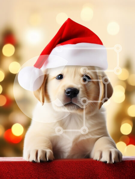 Σετ των 2 Intra Συλλεκτικό Ξύλινο Παζλ Plywood  4mm - Χαριτωμένο κουτάβι Γκόλντεν Ριτρίβερ με καπέλο Άγιου Βασίλη Σε Ξύλινο Κουτί - Διαστάσεις: 10x10 cm – 25 κομμάτια