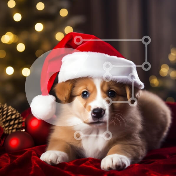 Intra Συλλεκτικό Ξύλινο Παζλ Plywood  4mm - Κουτάβι Corgi με καπέλο Άγιου Βασίλη για τα Χριστούγεννα Σε Ξύλινο Κουτί - Διαστάσεις: 10x10 cm – 25 κομμάτια