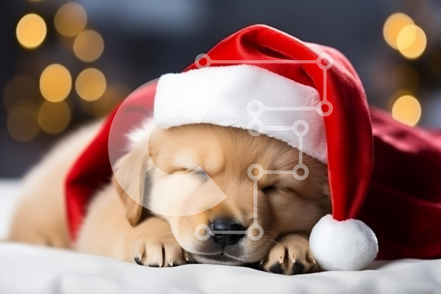 Σετ των 2 Intra Συλλεκτικό Ξύλινο Παζλ Plywood  4mm - Κουτάβι Γκόλντεν Ριτρίβερ με καπέλο Άγιου Βασίλη Σε Ξύλινο Κουτί - Διαστάσεις: 10x10 cm – 25 κομμάτια